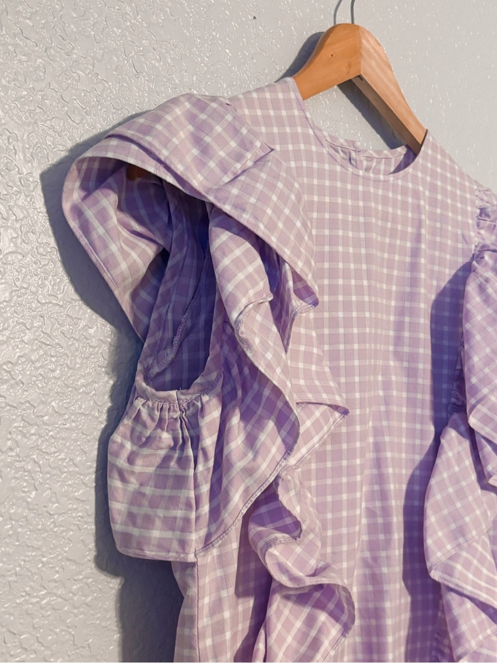 Riley & Rae Lavender Gingham Ruffle Blouse - Picture 2 of 7